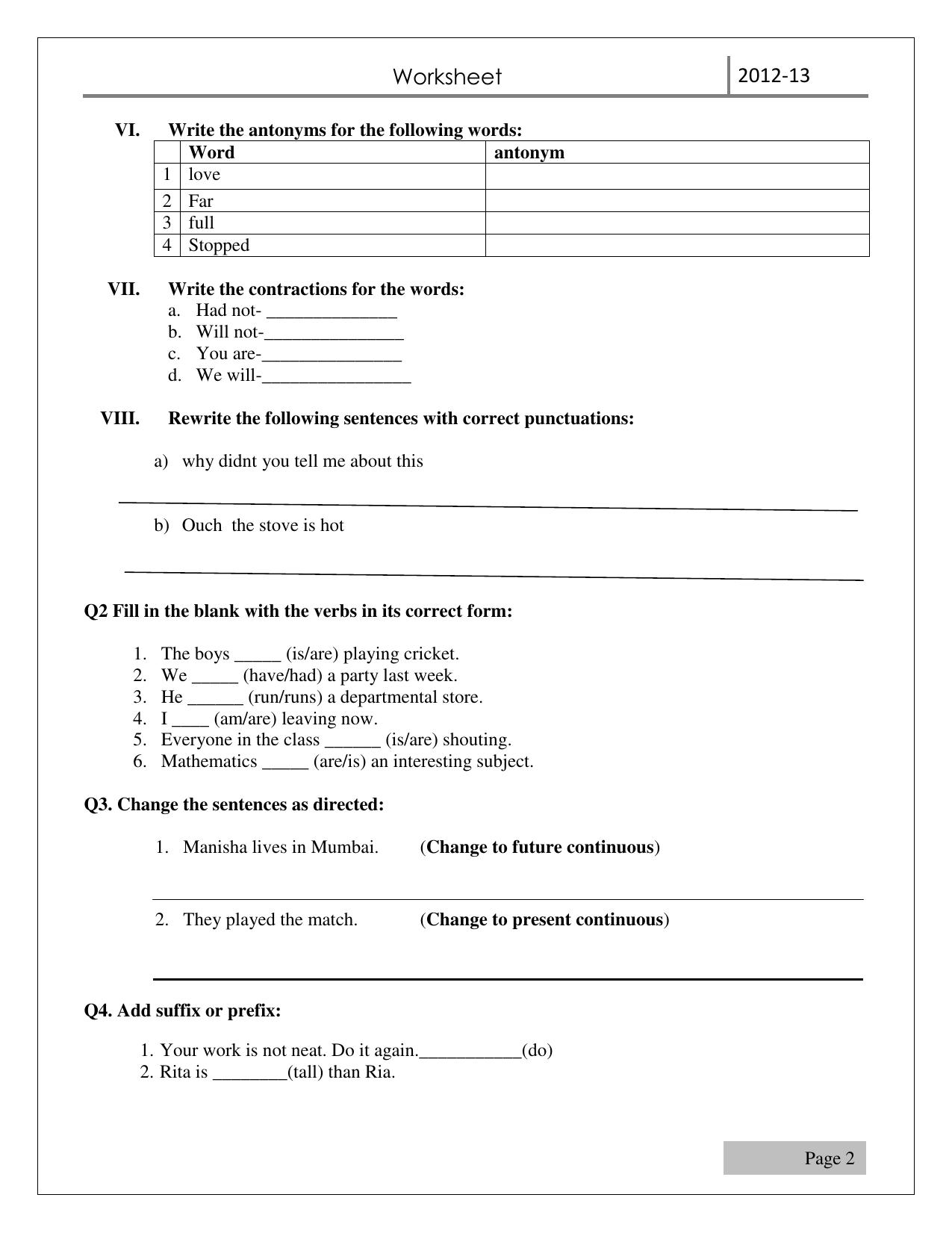 Worksheet for Class 3 English Assignment 13 - Page 2