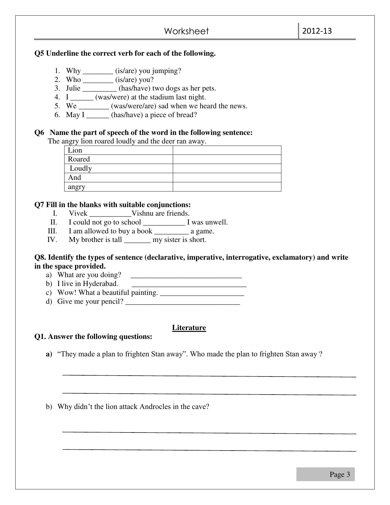 Worksheet for Class 3 English Assignment 13 - Page 3