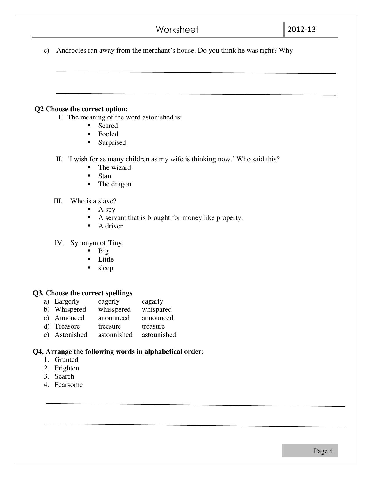Worksheet for Class 3 English Assignment 13 - Page 4