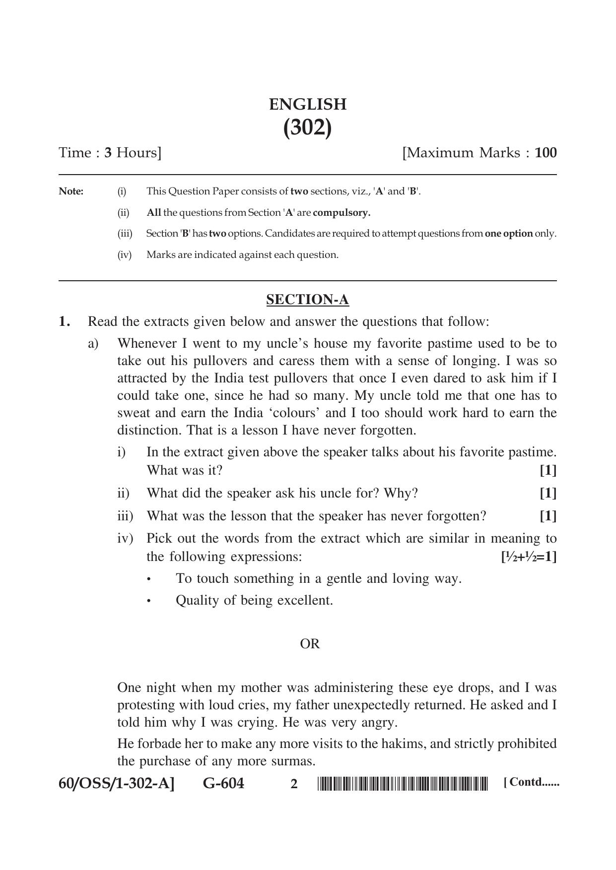 NIOS Jan-Feb 2021 Class 12 English (SET A) Question Paper - Page 2