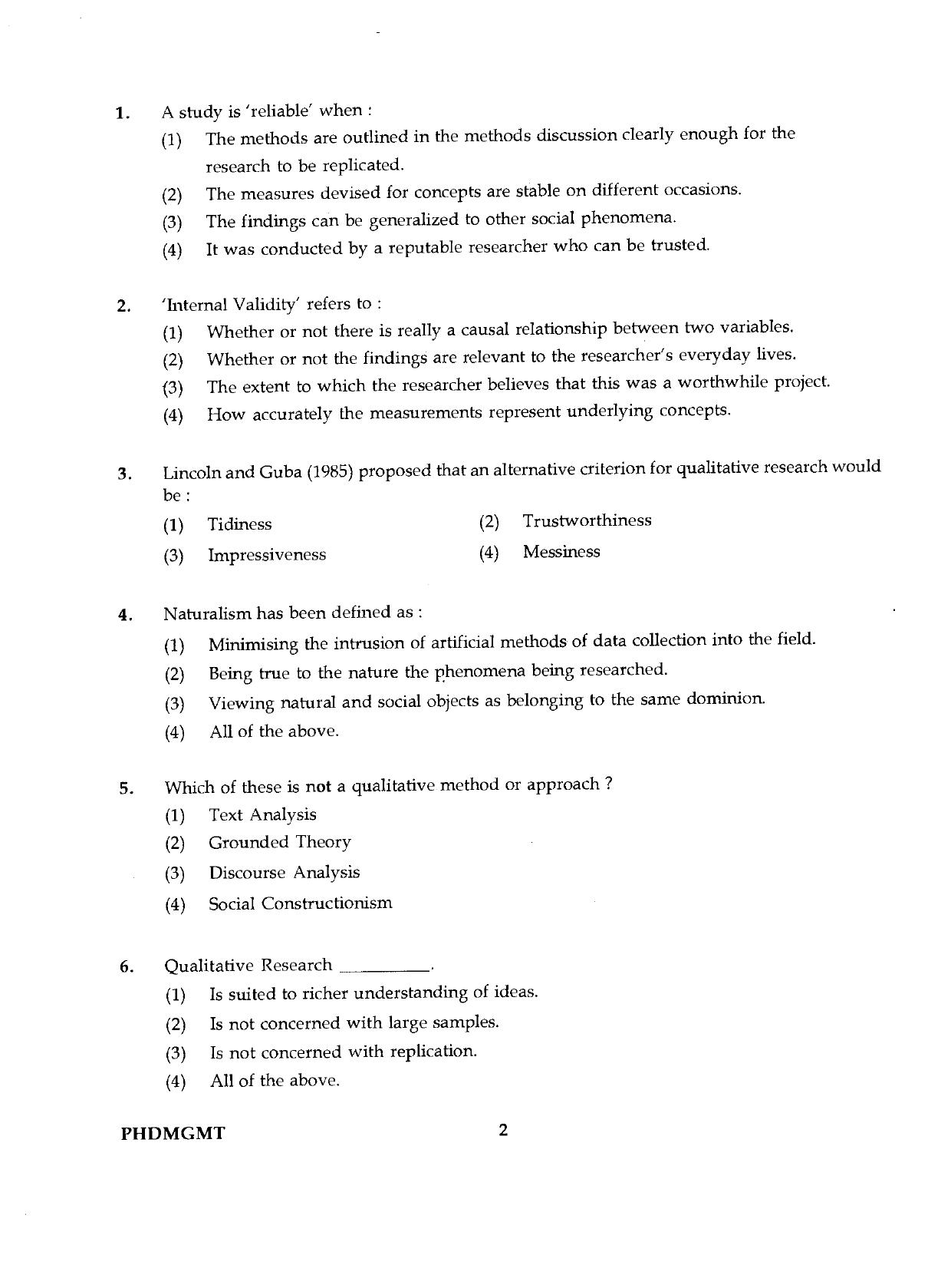 IGNOU PhD Entrance Test Ph.D./M.Phil (Management) 2019 Question Paper - Page 2