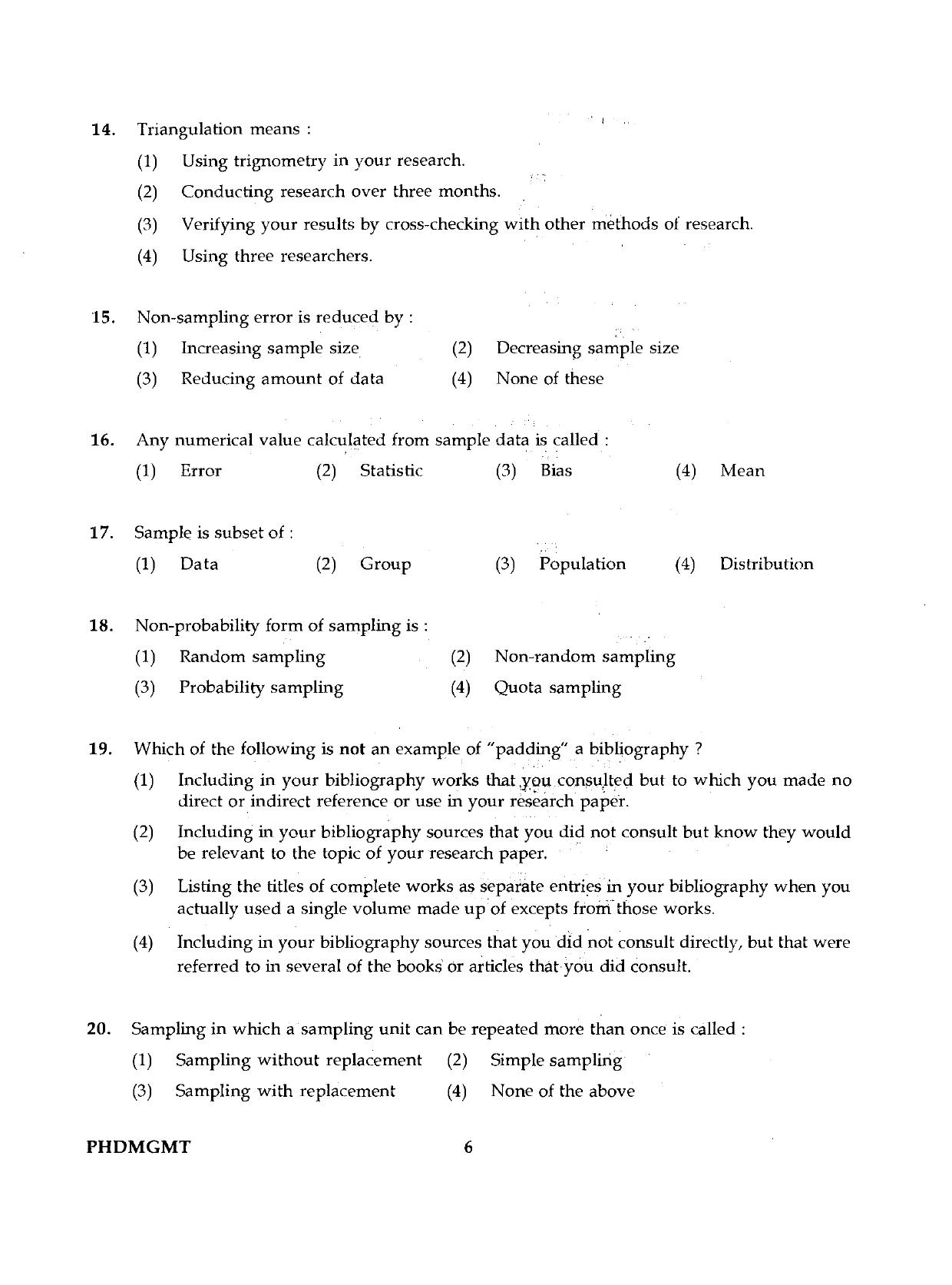 IGNOU PhD Entrance Test Ph.D./M.Phil (Management) 2019 Question Paper - Page 6