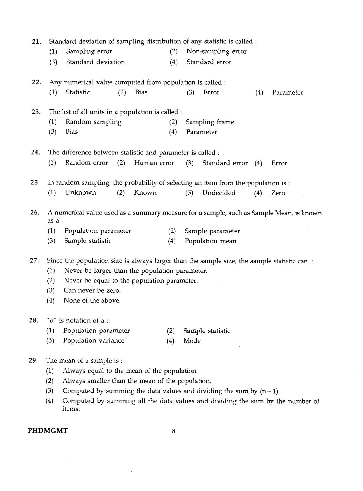 IGNOU PhD Entrance Test Ph.D./M.Phil (Management) 2019 Question Paper - Page 8