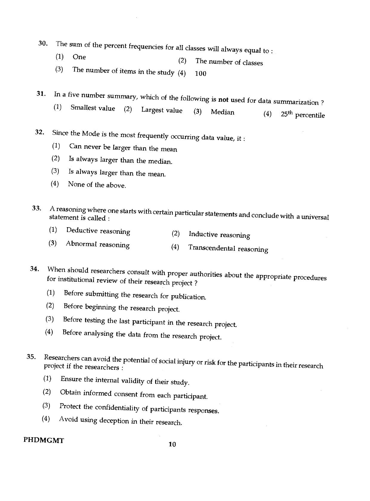 IGNOU PhD Entrance Test Ph.D./M.Phil (Management) 2019 Question Paper - Page 10