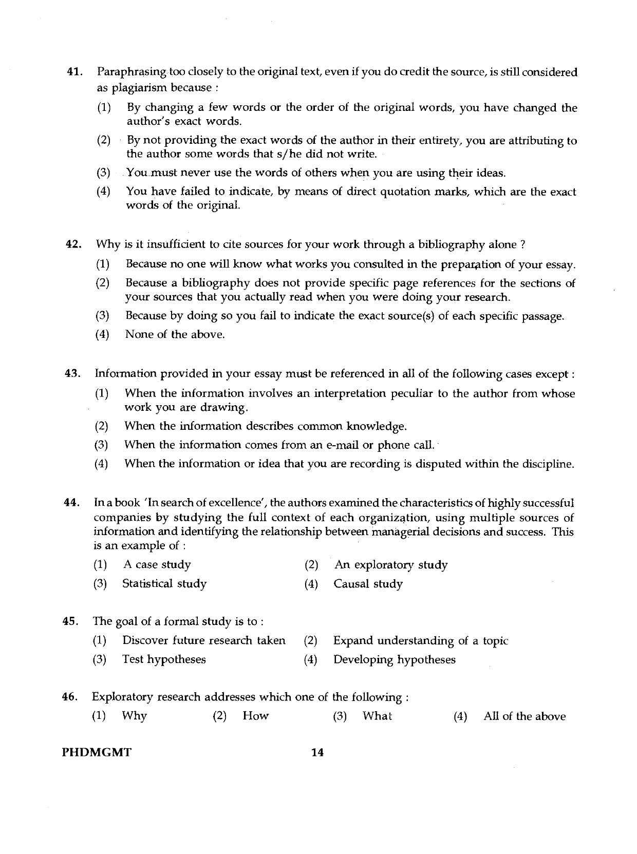 IGNOU PhD Entrance Test Ph.D./M.Phil (Management) 2019 Question Paper - Page 14
