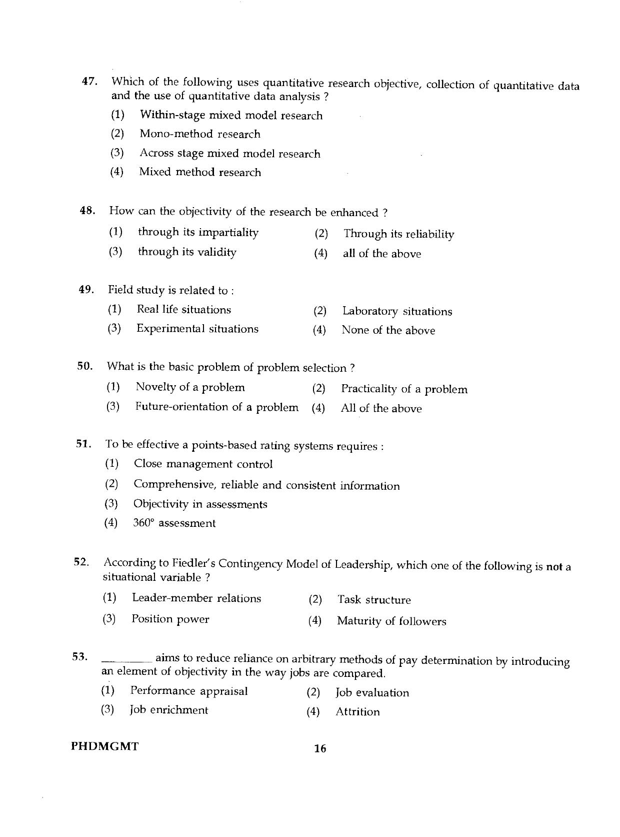 IGNOU PhD Entrance Test Ph.D./M.Phil (Management) 2019 Question Paper - Page 16
