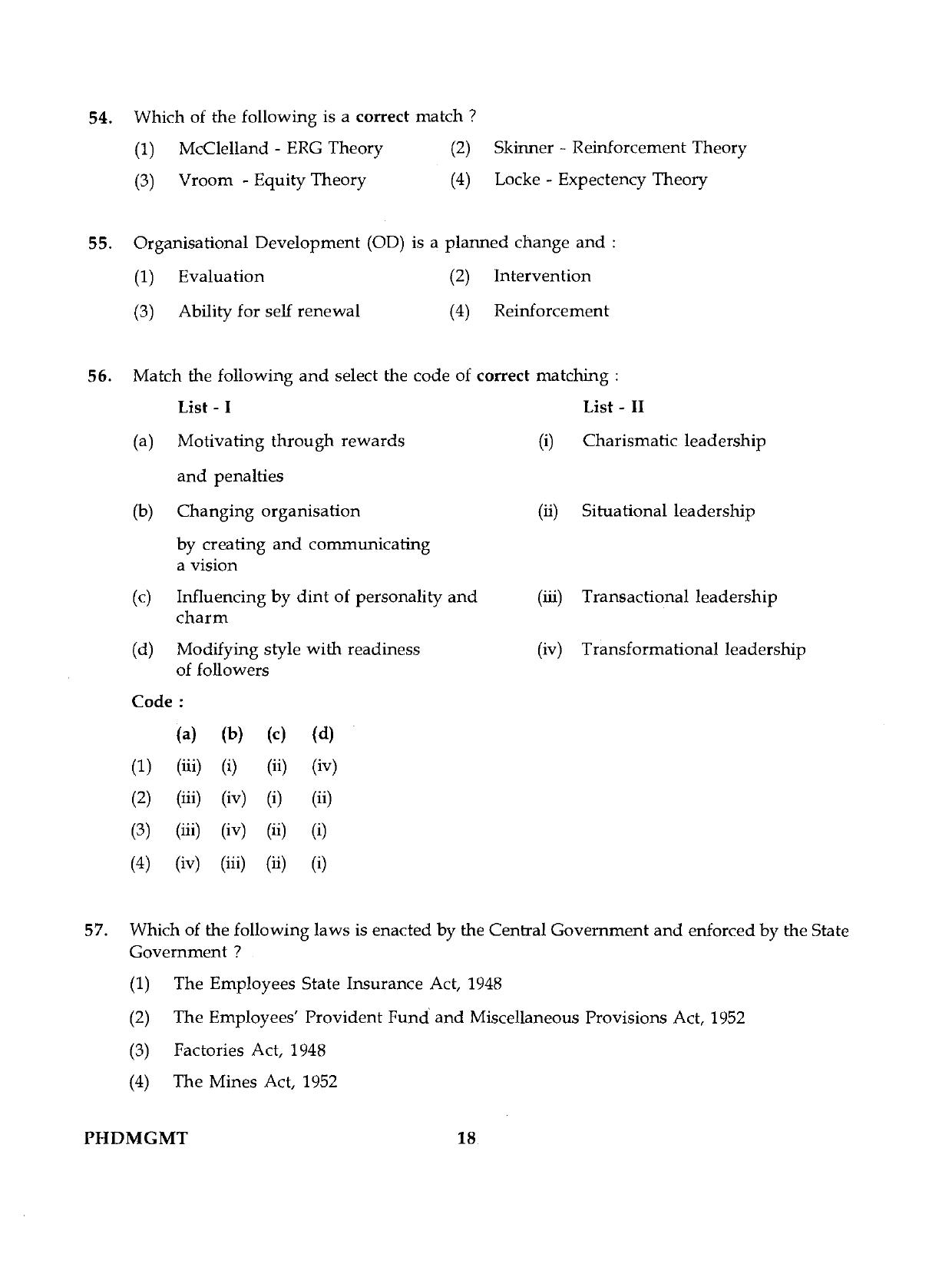 IGNOU PhD Entrance Test Ph.D./M.Phil (Management) 2019 Question Paper - Page 18