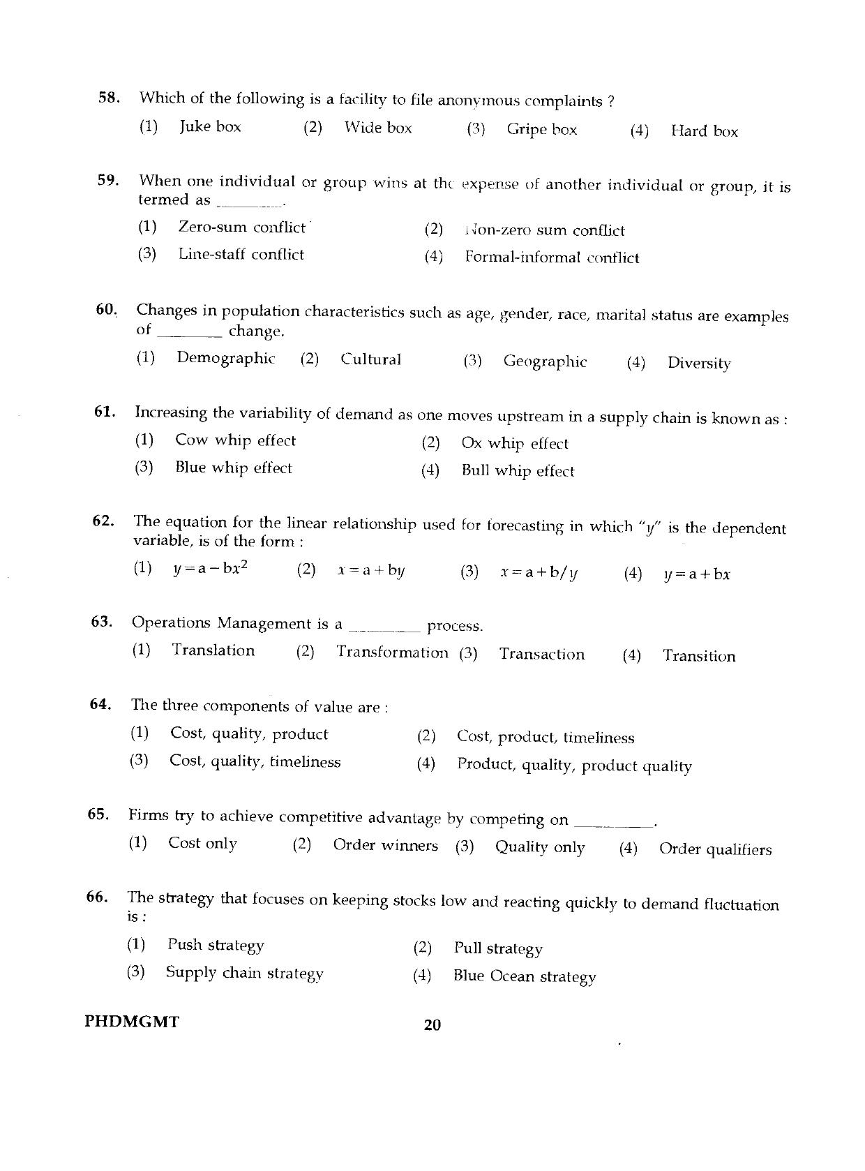 IGNOU PhD Entrance Test Ph.D./M.Phil (Management) 2019 Question Paper - Page 20
