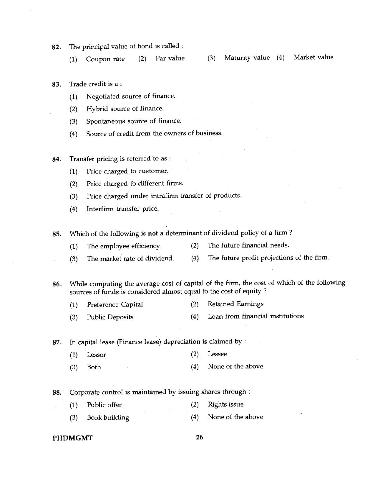 IGNOU PhD Entrance Test Ph.D./M.Phil (Management) 2019 Question Paper - Page 26