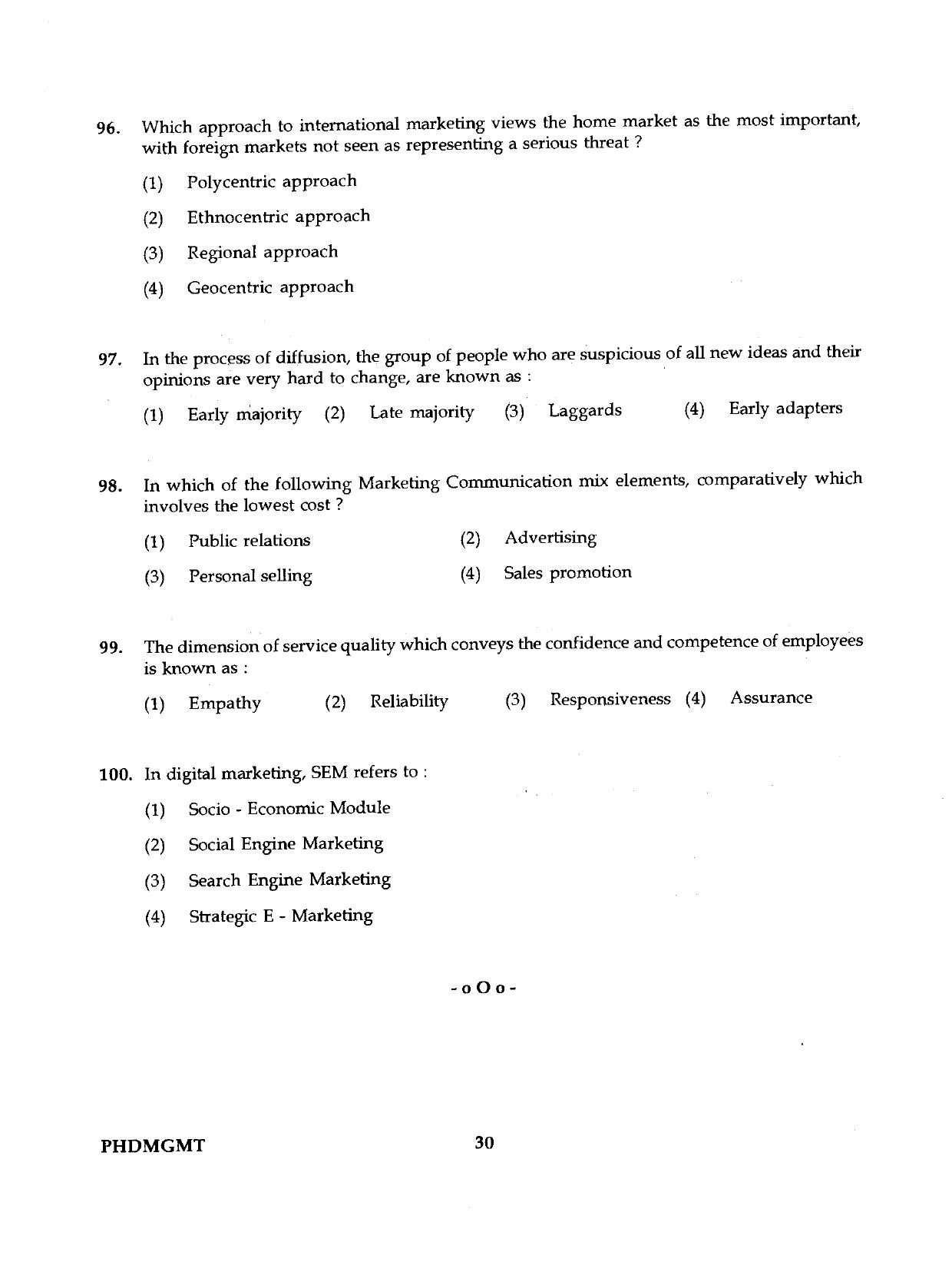 IGNOU PhD Entrance Test Ph.D./M.Phil (Management) 2019 Question Paper - Page 30
