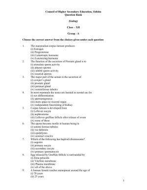 CHSE Odisha Class 12 Zoology (1ST PHASE) Question Bank