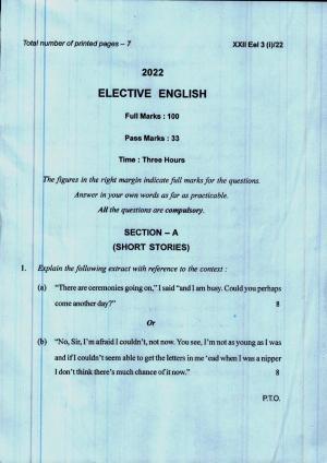 COHSEM 12th Question Papers 2022 Elective English