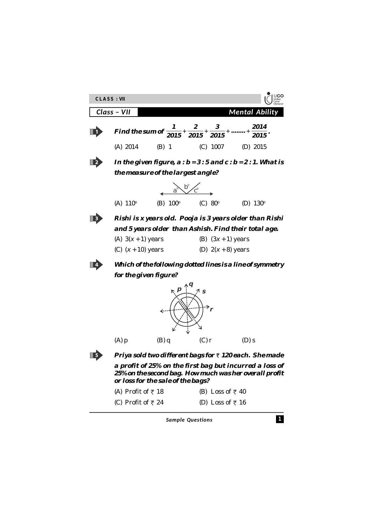 UCO Sample Papers for Class 7 - Page 1