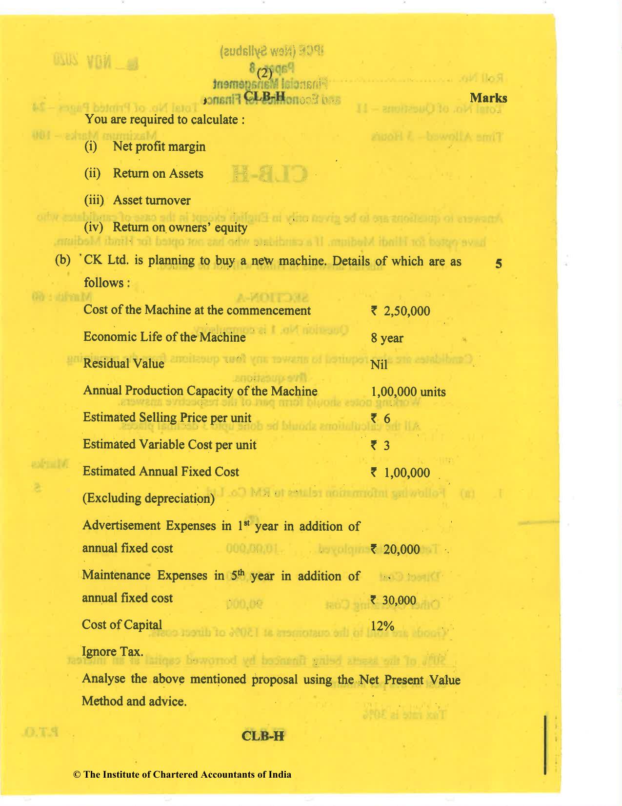 CA Inter Nov 2020 Question Paper - Paper 8 – Financial Management & Economics for Finance - Page 2