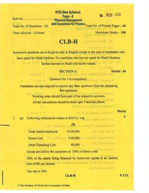 CA Inter Nov 2020 Question Paper - Paper 8 – Financial Management & Economics for Finance