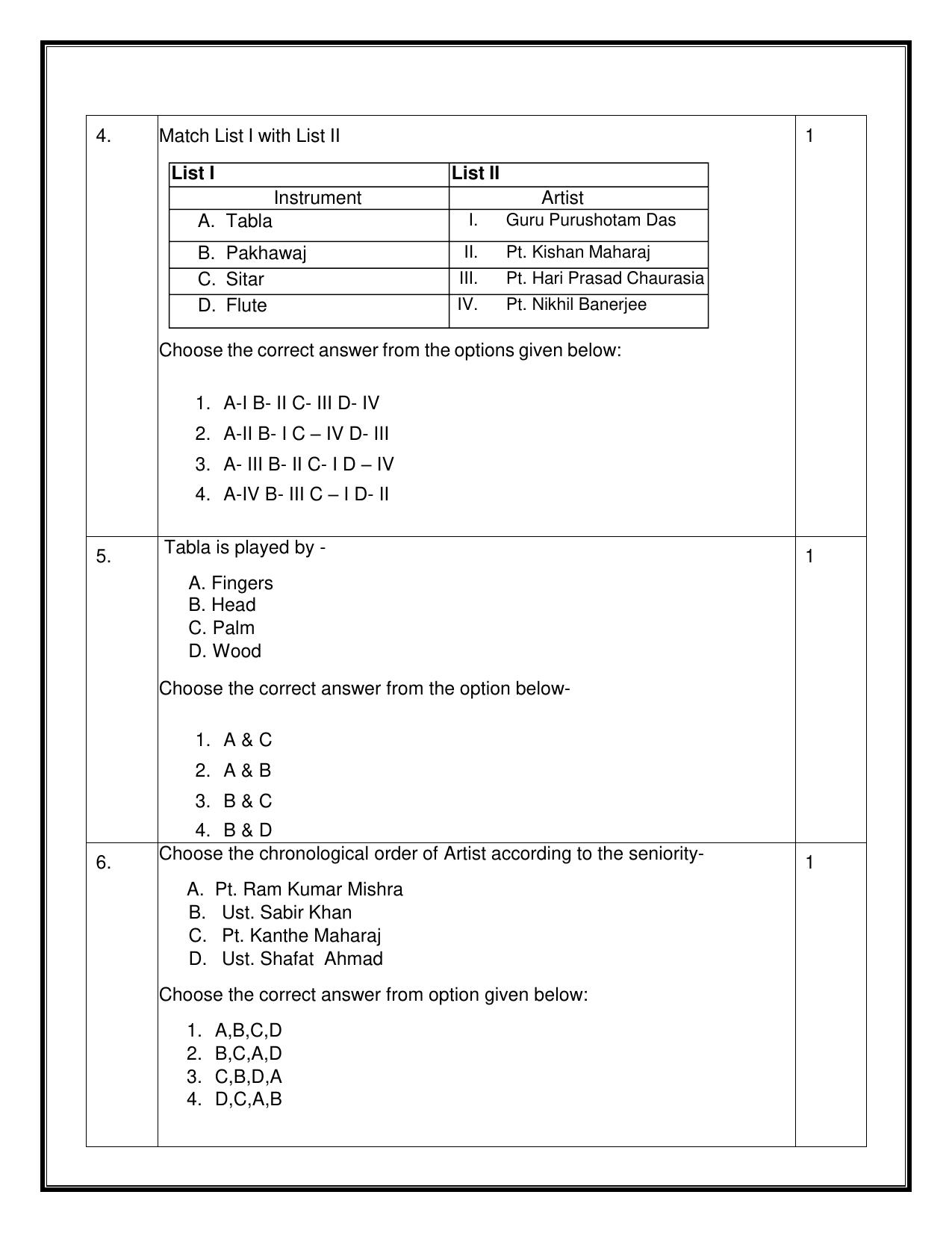 CBSE Class 12 Hindustani Music (Percussion) Sample Question Paper 2024-25 - Page 2