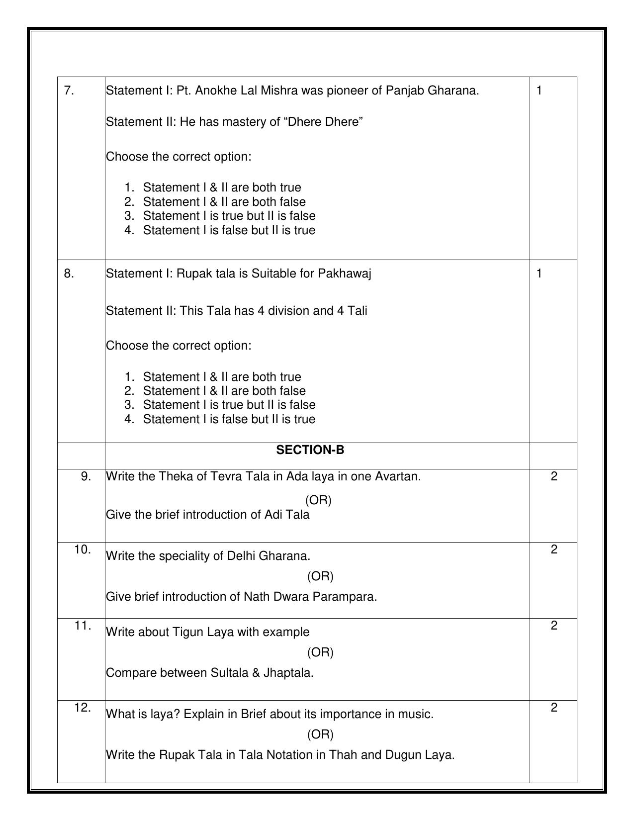 CBSE Class 12 Hindustani Music (Percussion) Sample Question Paper 2024-25 - Page 3