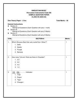 CBSE Class 12 Hindustani Music (Percussion) Sample Question Paper 2024-25