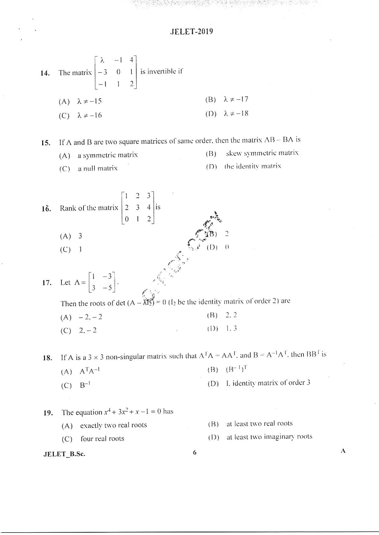 WBJEE  JELET 2019 ( BSc ) - Page 5