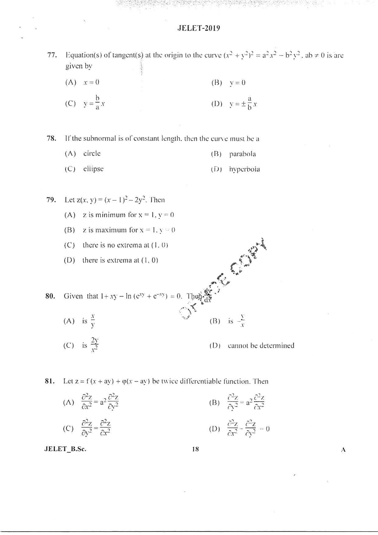 WBJEE  JELET 2019 ( BSc ) - Page 17