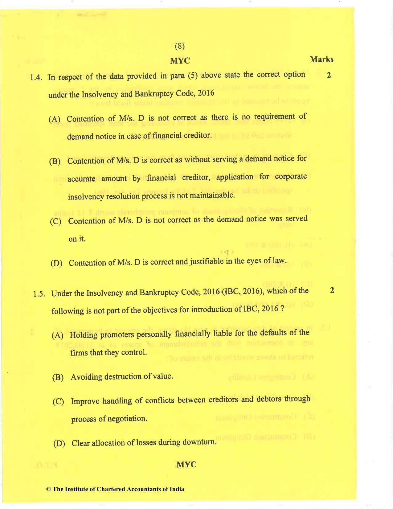 CA Final Nov 2020 Question Paper - Paper 6F – Multidisciplinary Case Study - Page 8