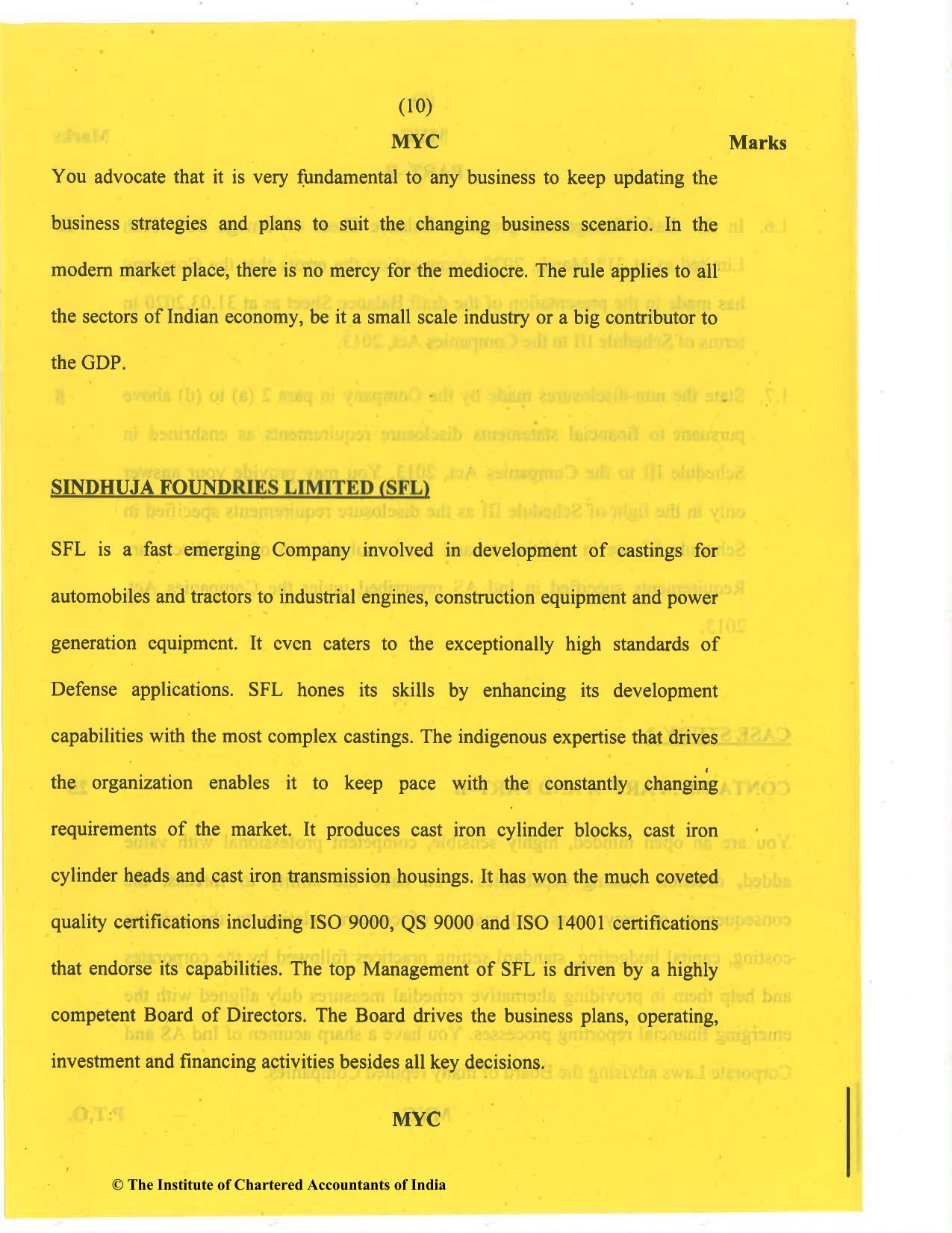 CA Final Nov 2020 Question Paper - Paper 6F – Multidisciplinary Case Study - Page 10
