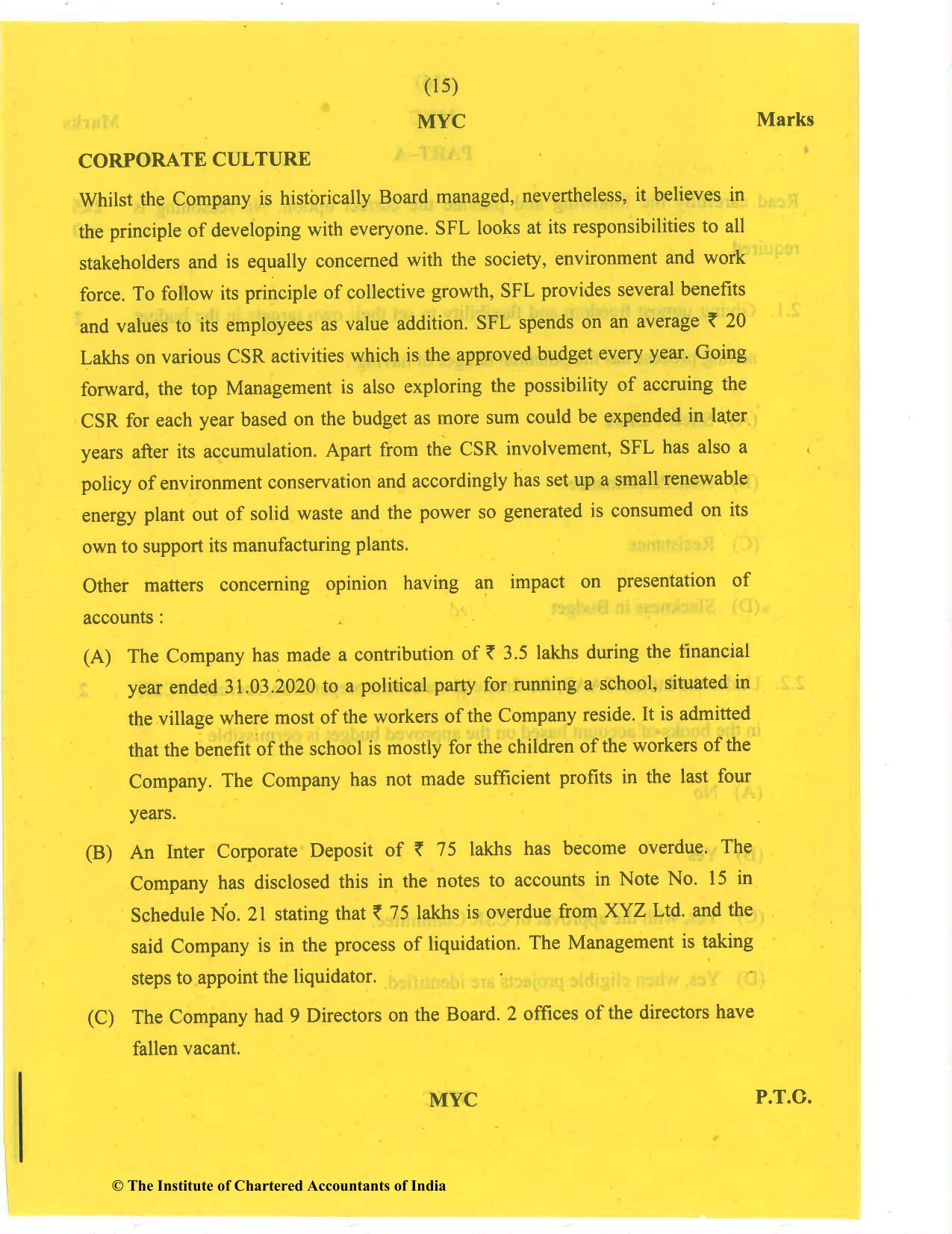 CA Final Nov 2020 Question Paper - Paper 6F – Multidisciplinary Case Study - Page 15