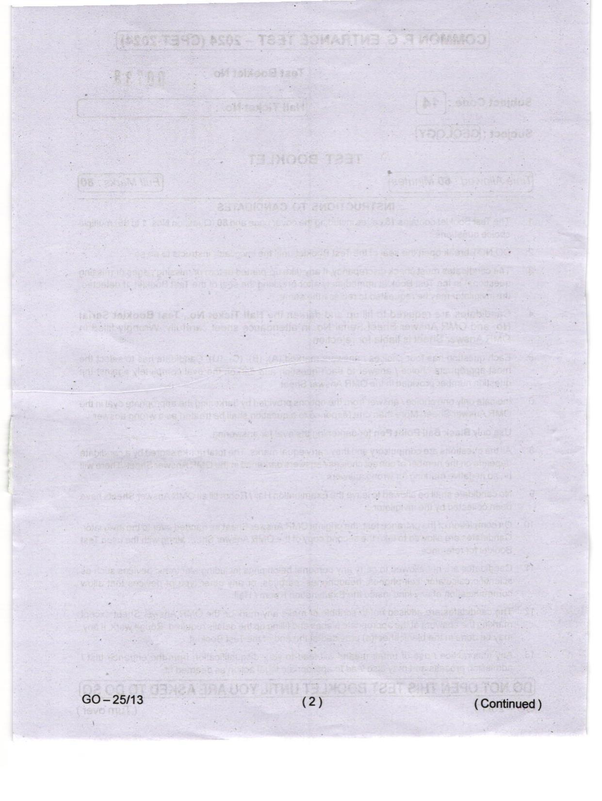 Odisha CPET 2024 GEOLOGY Question Papers - Page 2