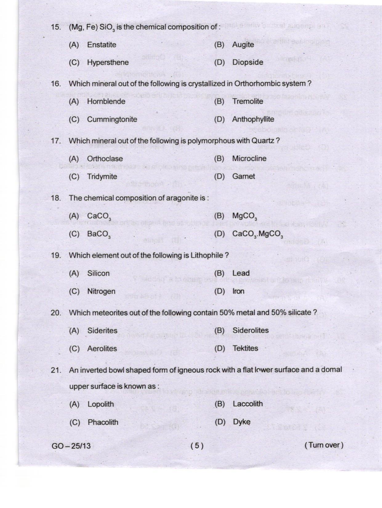Odisha CPET 2024 GEOLOGY Question Papers - Page 5