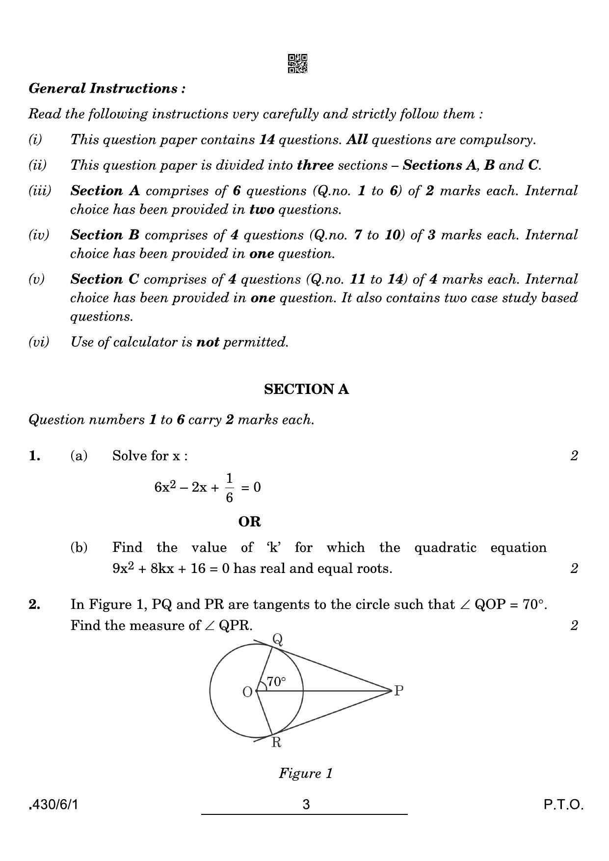 CBSE Class 10 430-6-1 Maths Basic 2022 Compartment Question Paper - Page 3