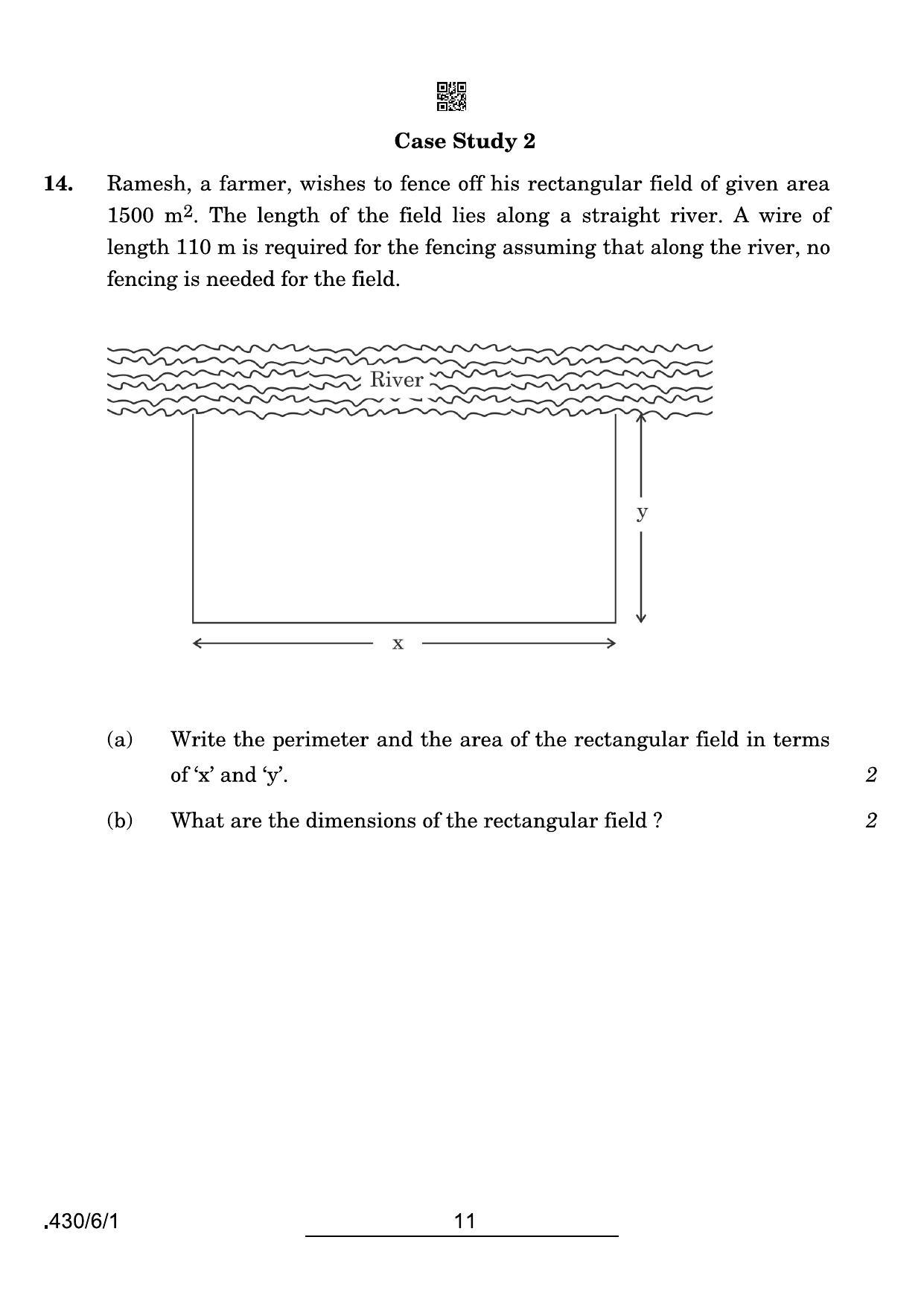 CBSE Class 10 430-6-1 Maths Basic 2022 Compartment Question Paper - Page 11