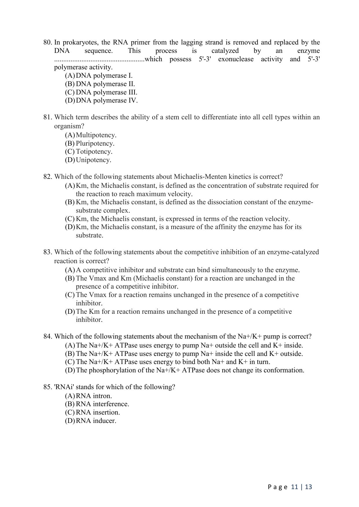 WB JEMAS (PG) M.Sc MBT 2024 Question Paper - Page 13