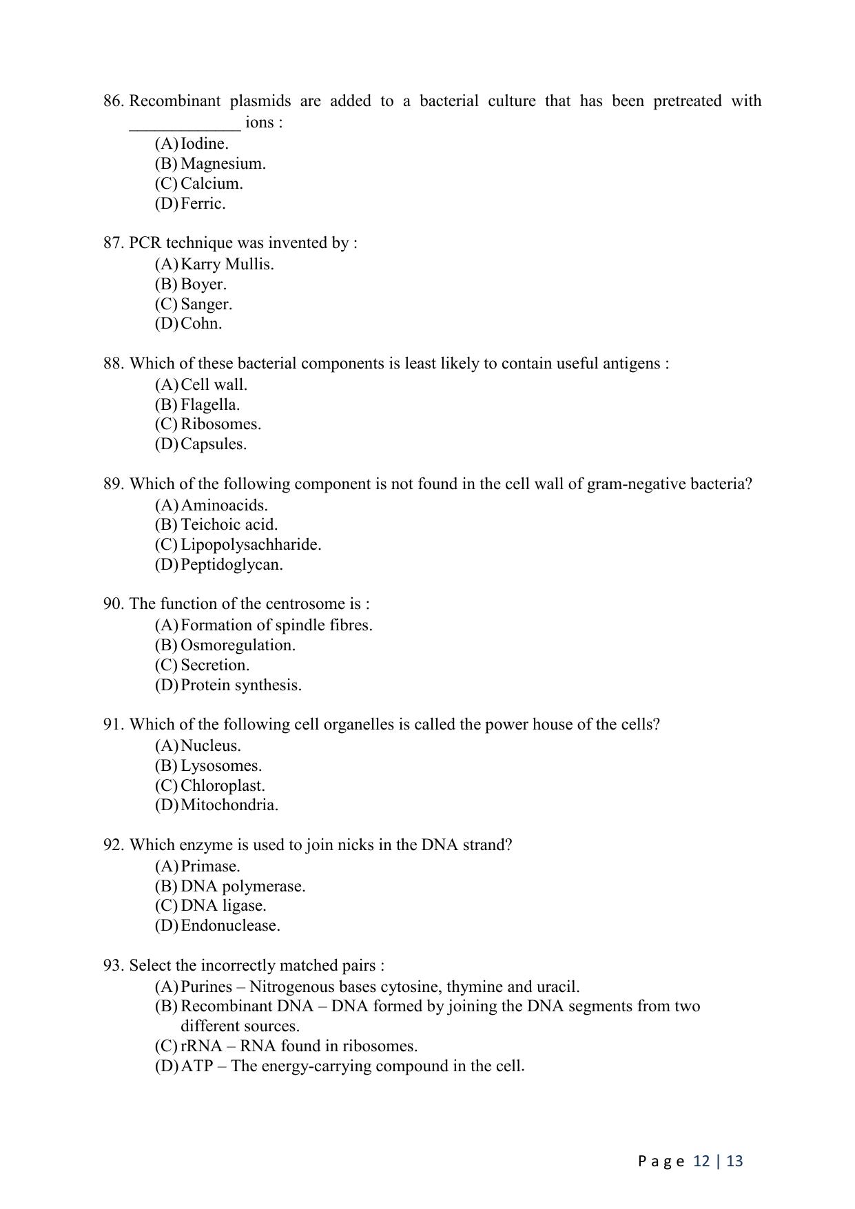 WB JEMAS (PG) M.Sc MBT 2024 Question Paper - Page 14