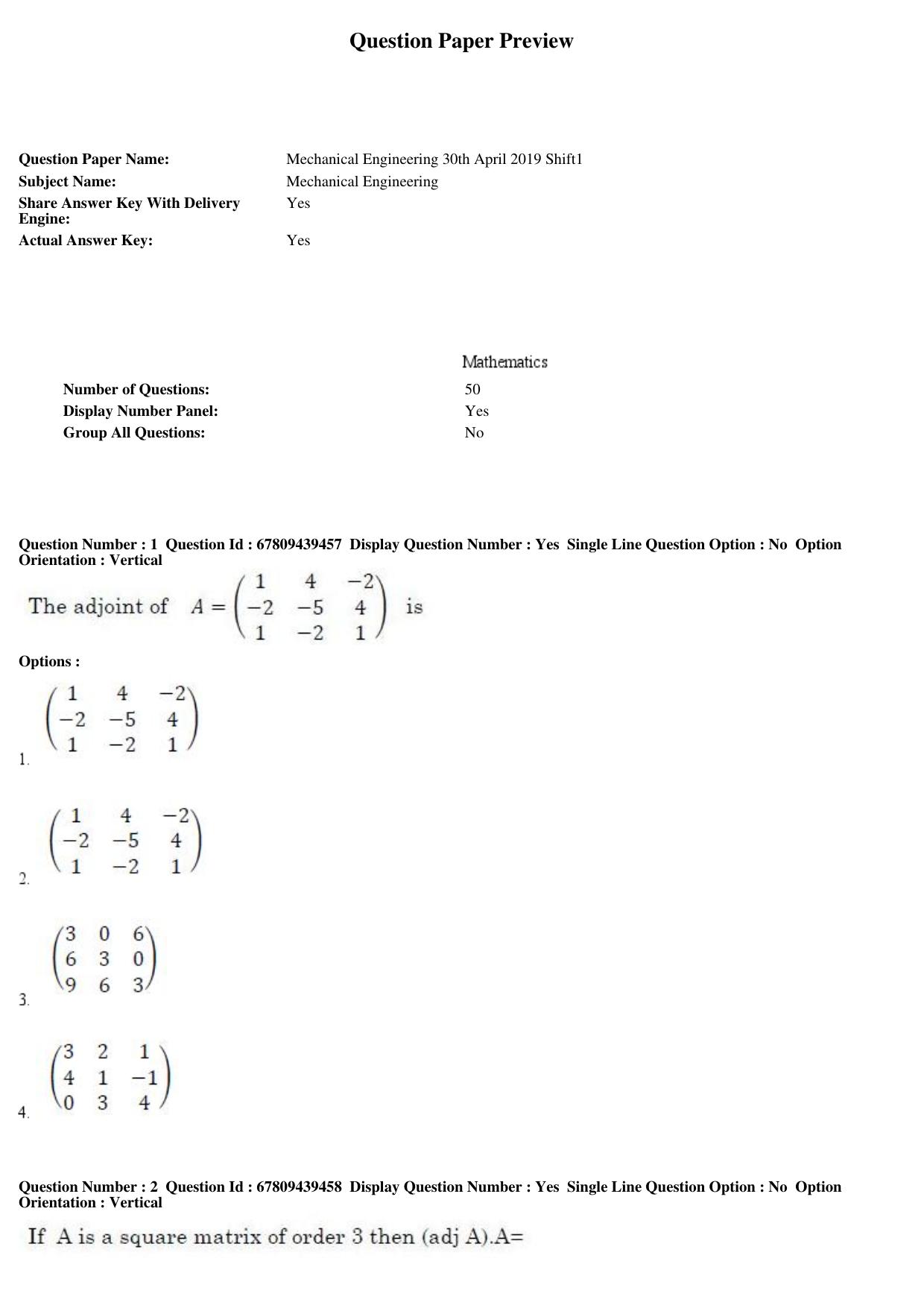 AP ECET 2019 - Mechanical Engineering Question Paper With Preliminary Keys Shift1 - Page 1