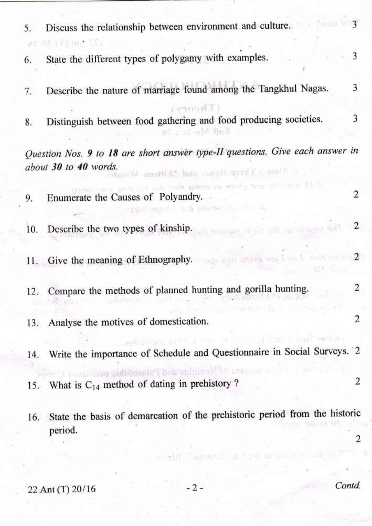 COHSEM Class 12 Anthropology 2016 Question Papers - Page 2