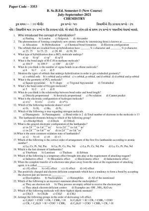 Hemchand North Gujarat University Sample Paper July-Sept 2021: B. Sc.B.Ed. Semester-I Chemistry Paper Code – 3353 (New Course)