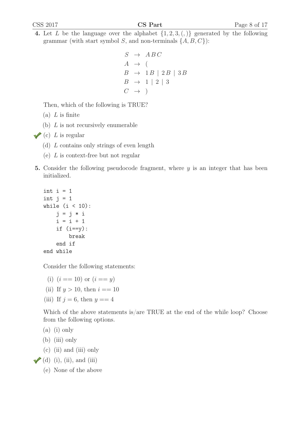 TIFR GS 2017 Computer & Systems Sciences Question Paper - Page 9