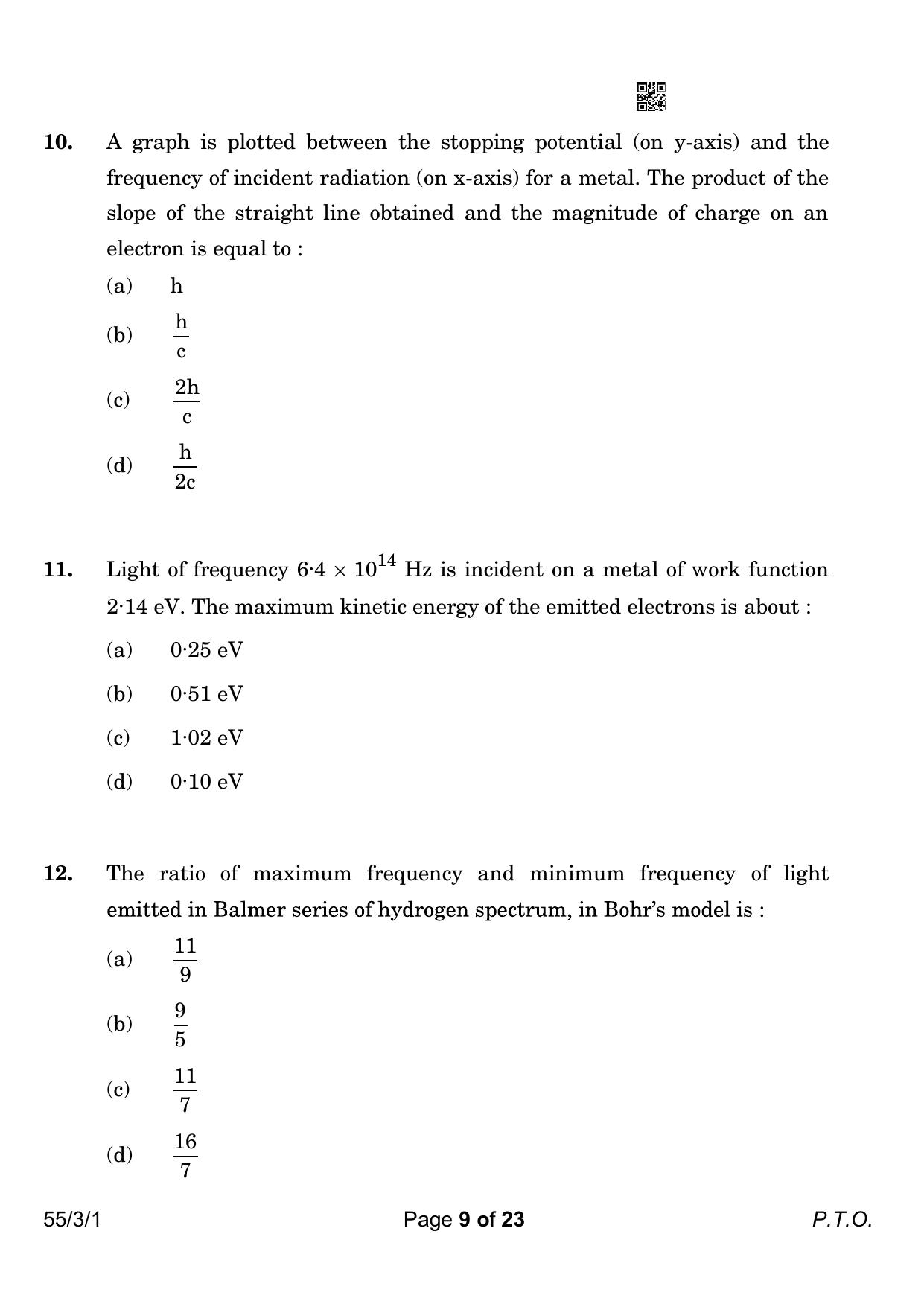 CBSE Class 12 55-3-1 Physics 2023 Question Paper - Page 9
