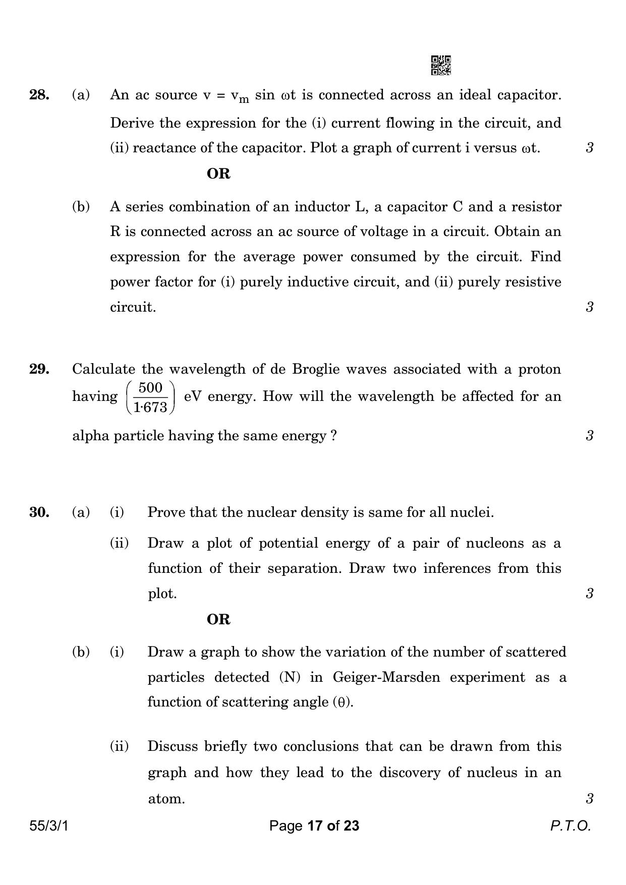 CBSE Class 12 55-3-1 Physics 2023 Question Paper - Page 17