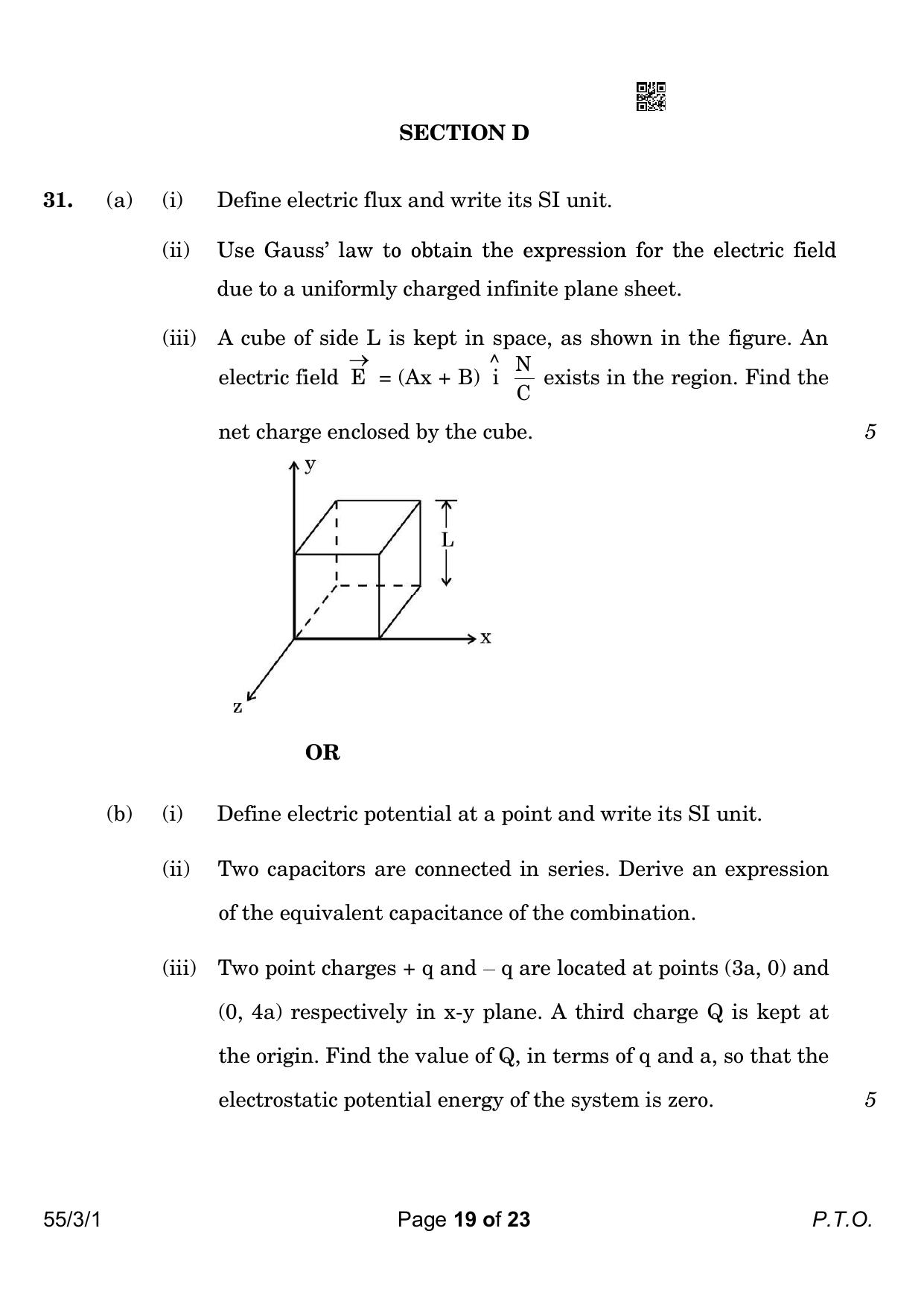 CBSE Class 12 55-3-1 Physics 2023 Question Paper - Page 19