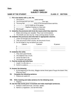 Worksheet for Class 4 English Assignment 142
