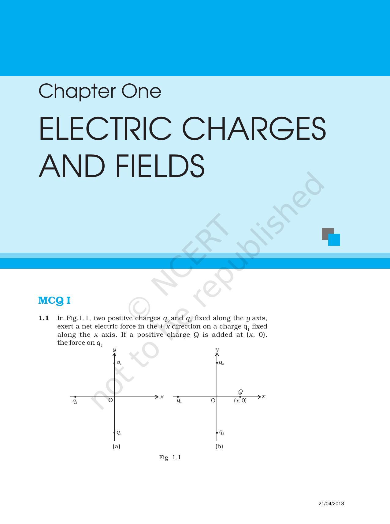 NCERT Exemplar Book for Class 12 Physics: Chapter 1 Electric Charges and Fields - Page 1