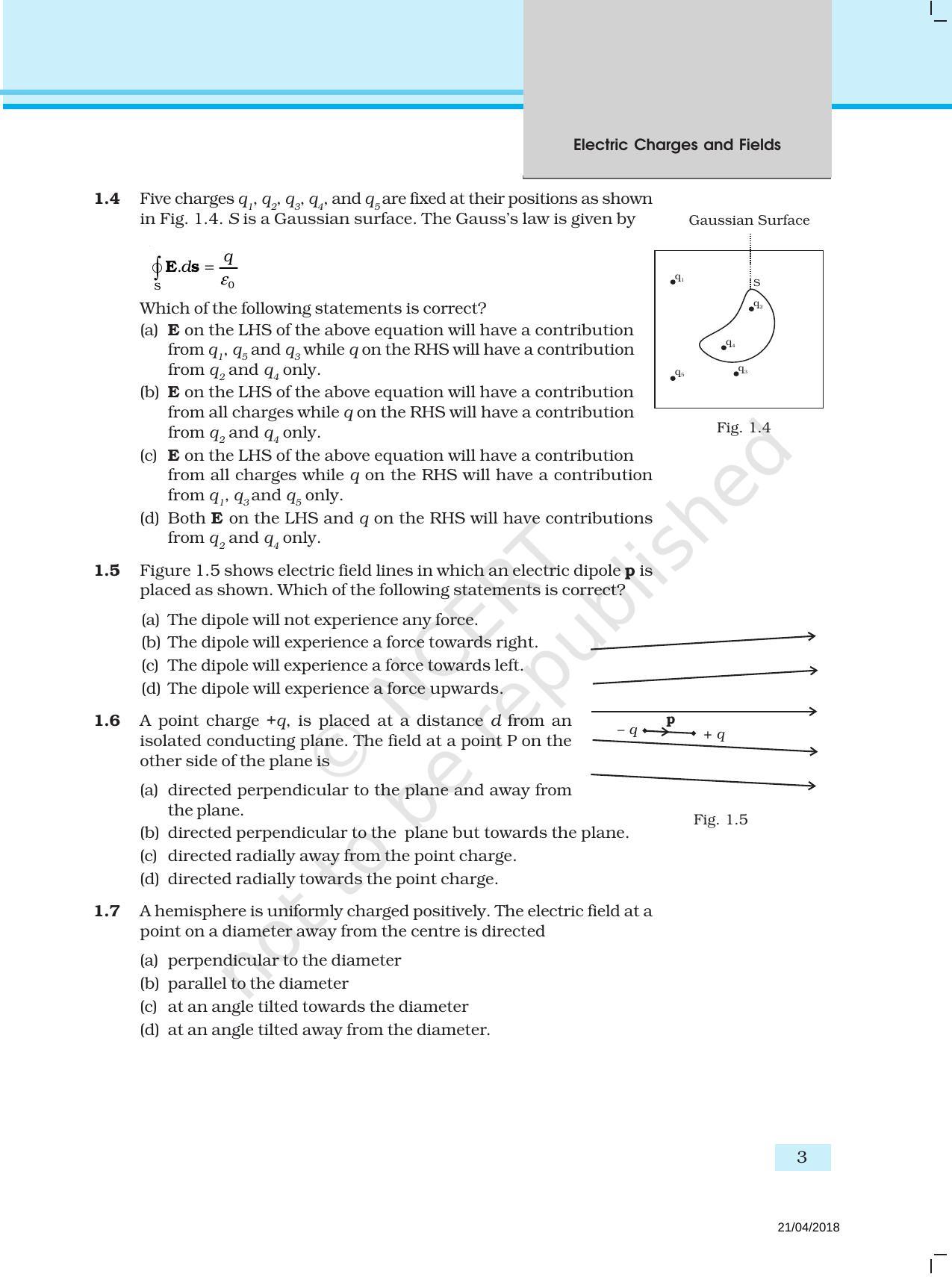 NCERT Exemplar Book for Class 12 Physics: Chapter 1 Electric Charges and Fields - Page 3