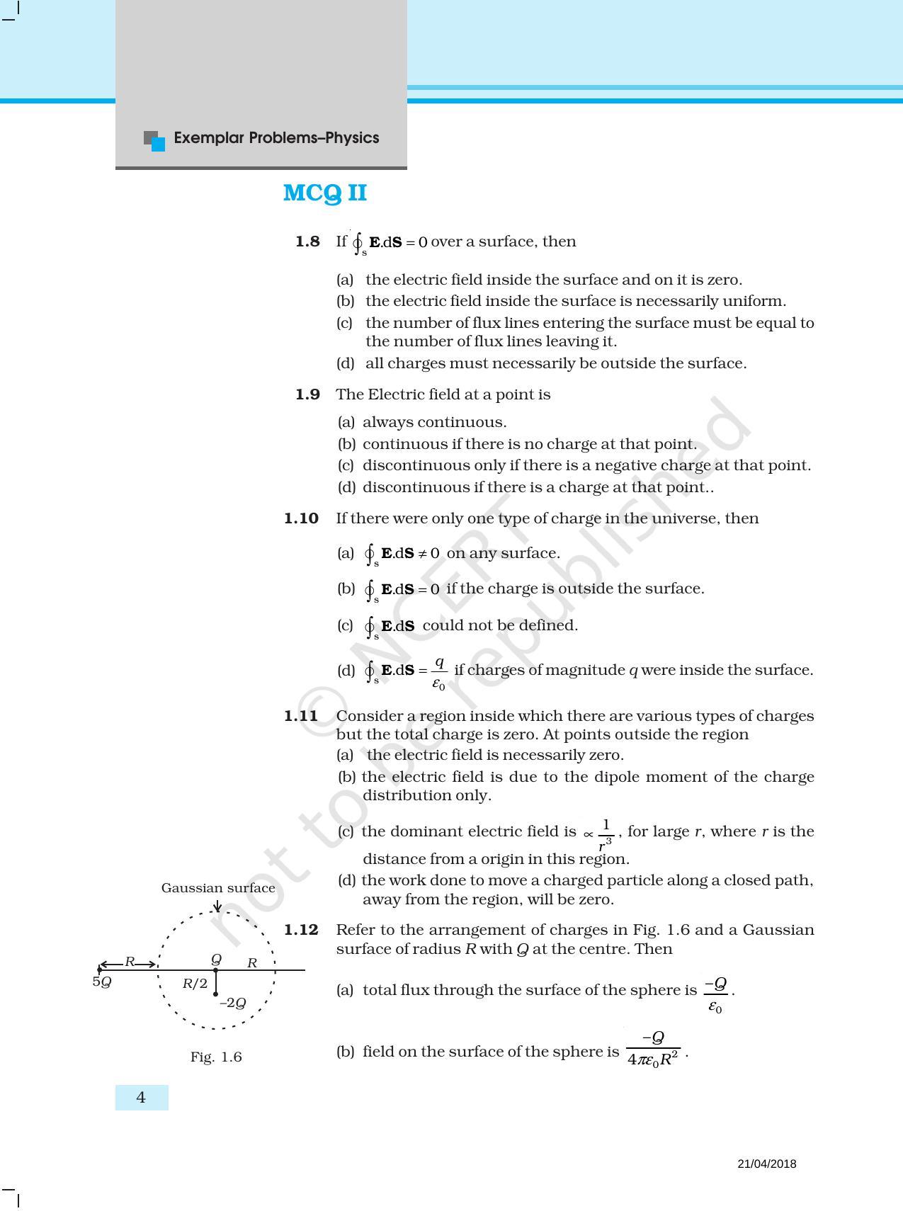 NCERT Exemplar Book for Class 12 Physics: Chapter 1 Electric Charges and Fields - Page 4