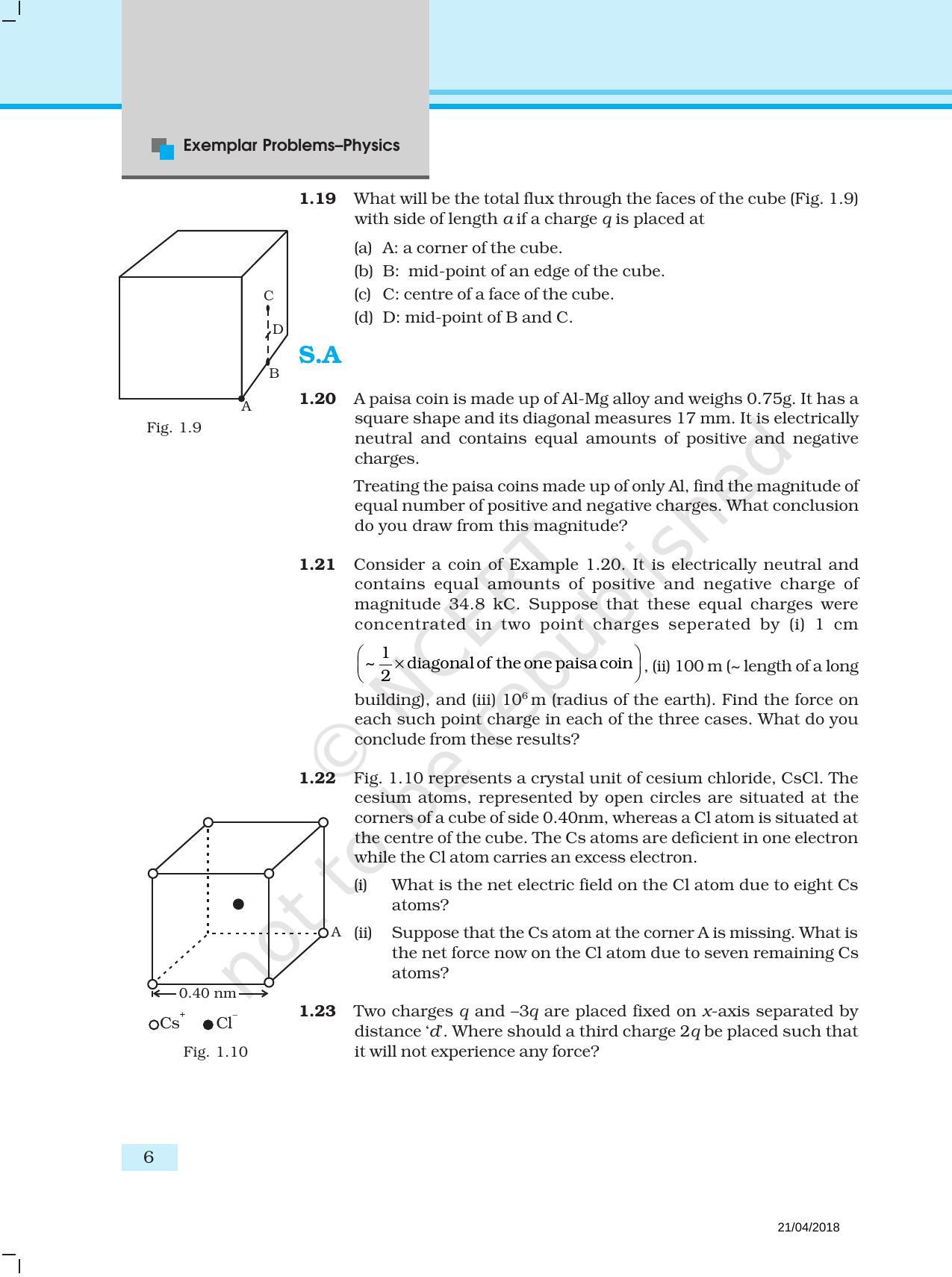 NCERT Exemplar Book for Class 12 Physics: Chapter 1 Electric Charges and Fields - Page 6