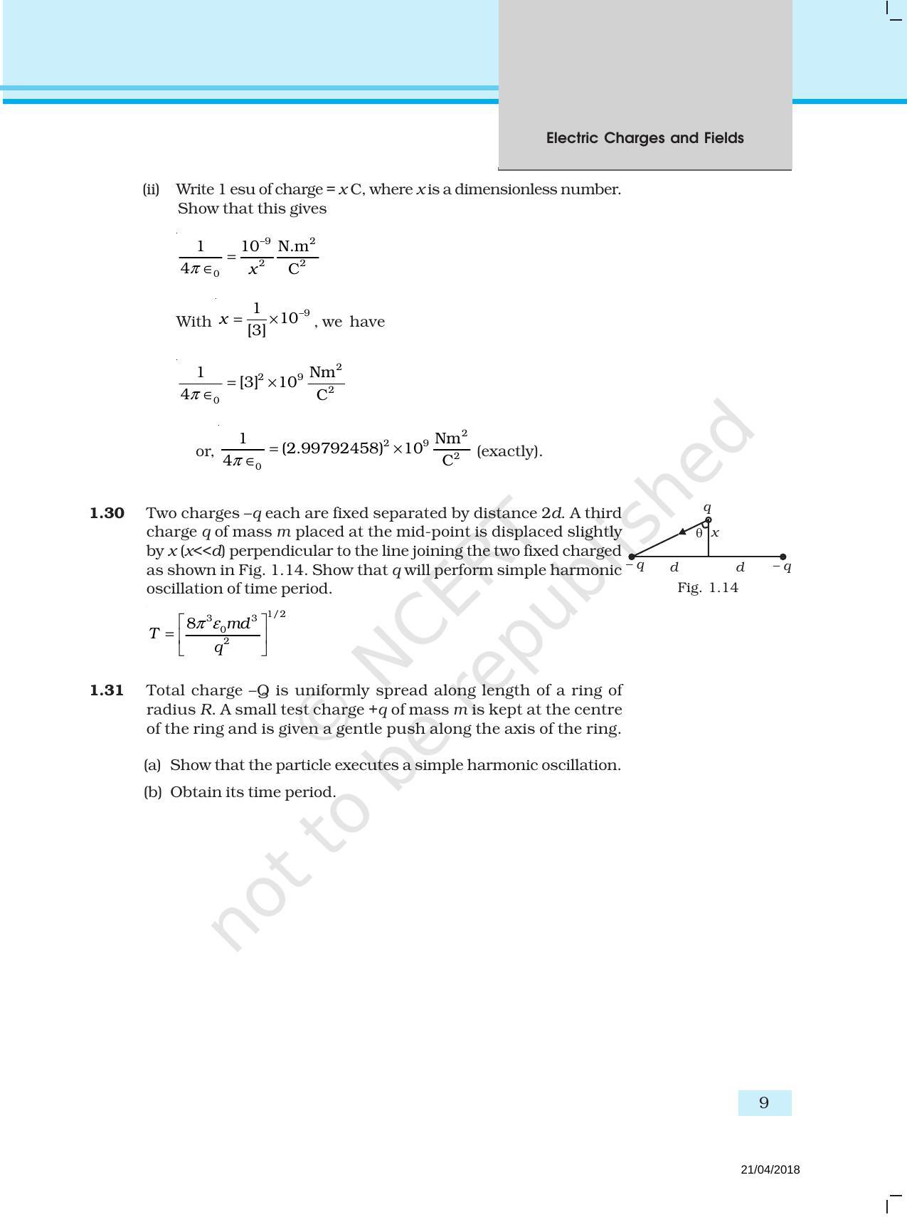 NCERT Exemplar Book for Class 12 Physics: Chapter 1 Electric Charges and Fields - Page 9