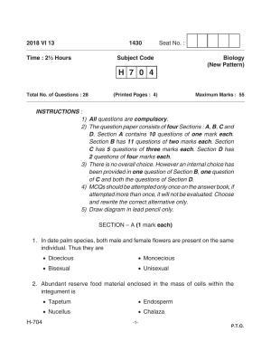 Goa Board Class 12 Biology 704 New Pattern Paper 1 (June 2018) Question Paper