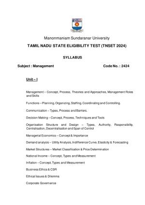 TNSET Syllabus - Management