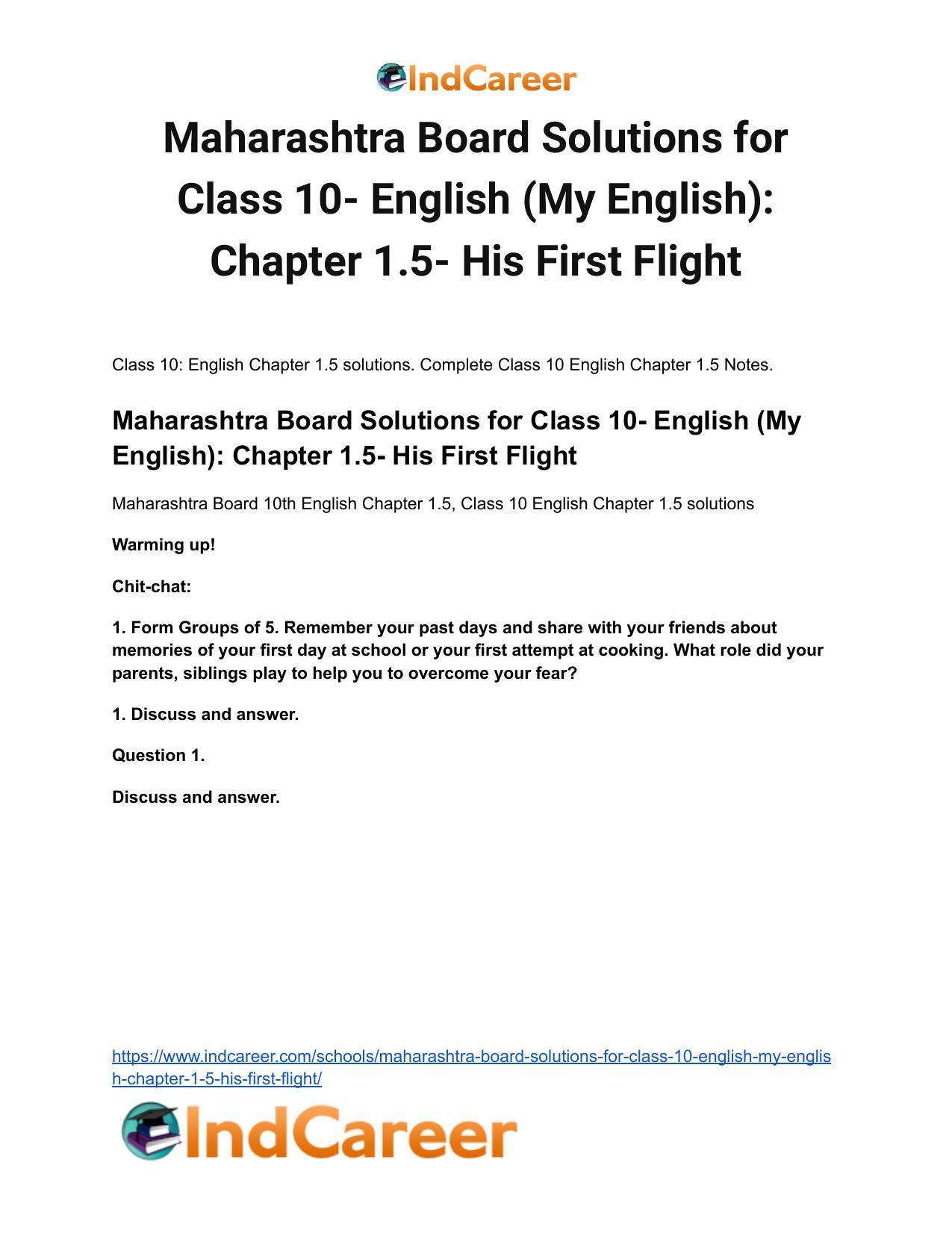 Maharashtra Board Solutions for Class 10- English (My English): Chapter 1.5- His First Flight - Page 2