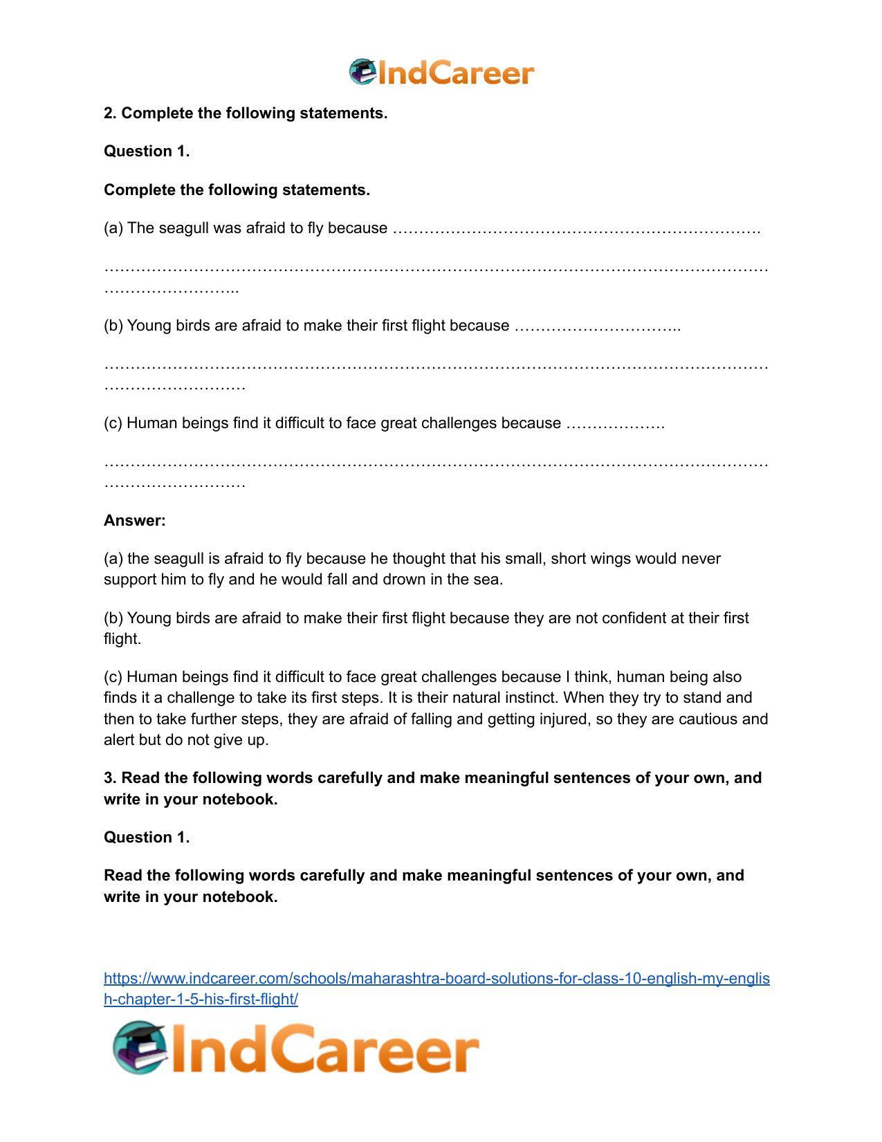 Maharashtra Board Solutions for Class 10- English (My English): Chapter 1.5- His First Flight - Page 6